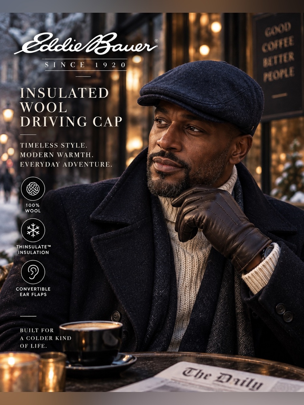 Eddie Bauer Navy Insulated Wool Driving Cap